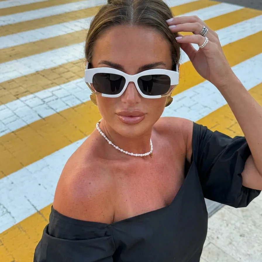 Prism White Smoke geometric square sunglasses on model
