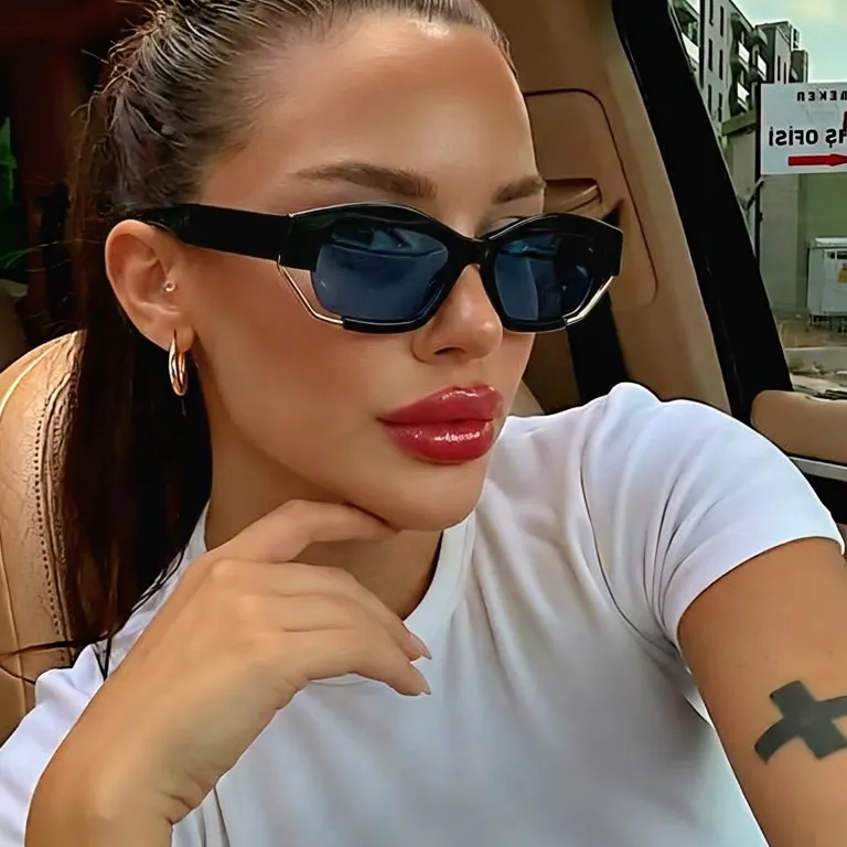Prism Black Smoke geometric square sunglasses on model
