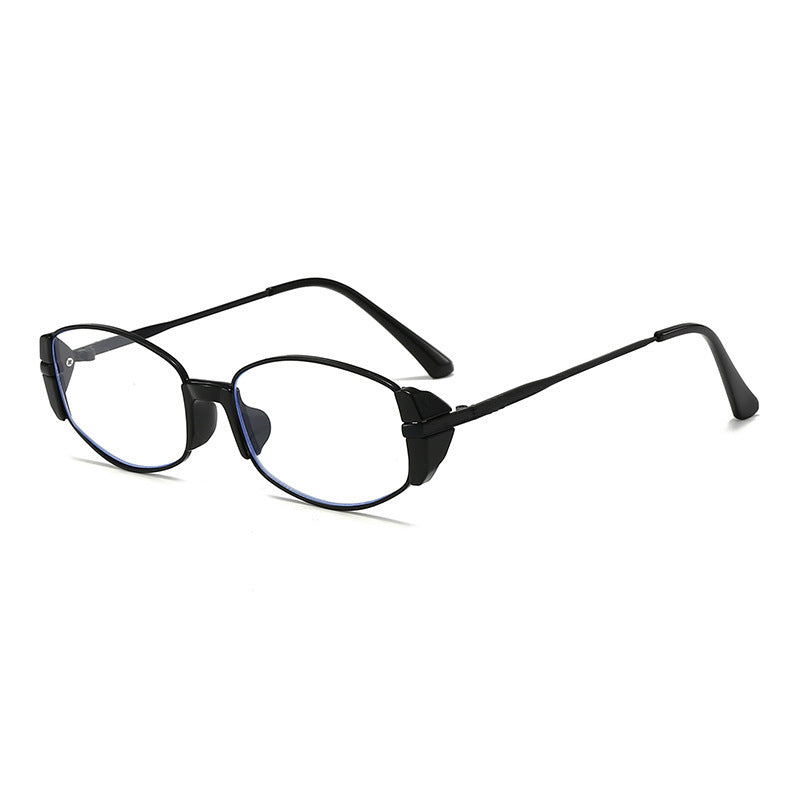 Iris metal frame eyewear in black with clear lenses