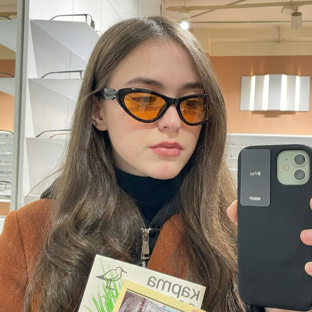 Rayne Black Orange cat-eye sunglasses on model