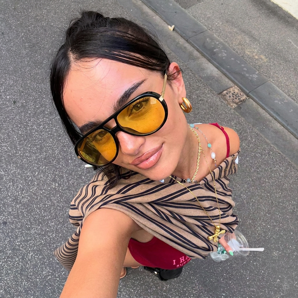 Reef Black Gold Yellow aviator sunglasses on model