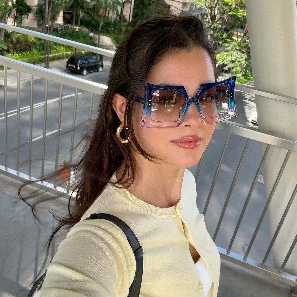 Sand Blue Pink Gradient oversized irregular sunglasses lifestyle view