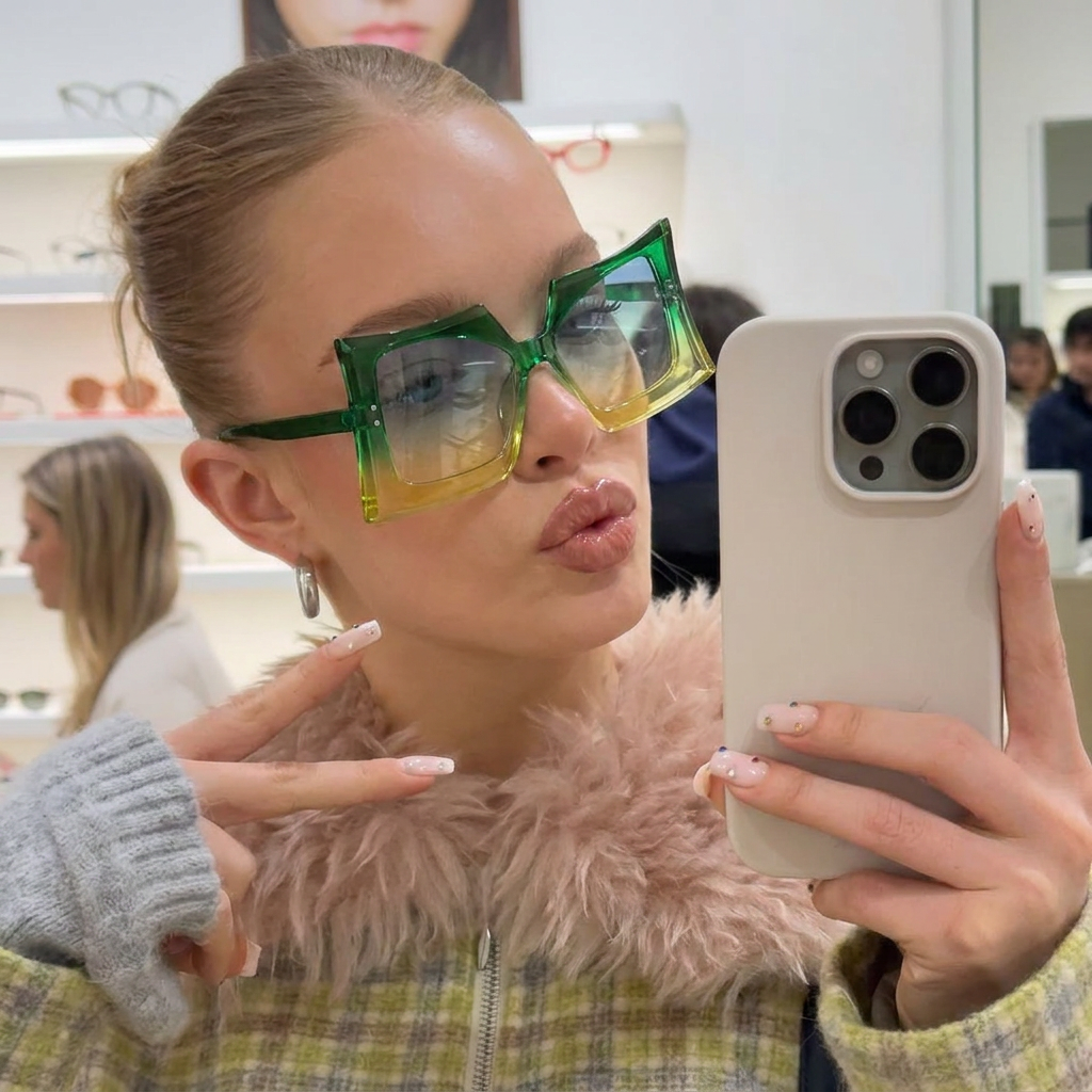 Sand Green Yellow Gradient oversized irregular sunglasses lifestyle view