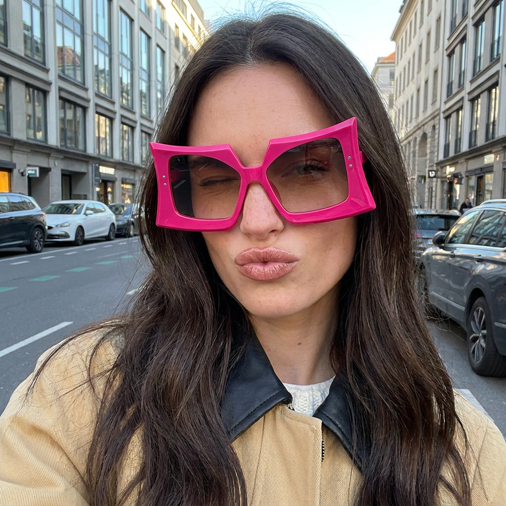 Sand Hot Pink oversized irregular sunglasses lifestyle view