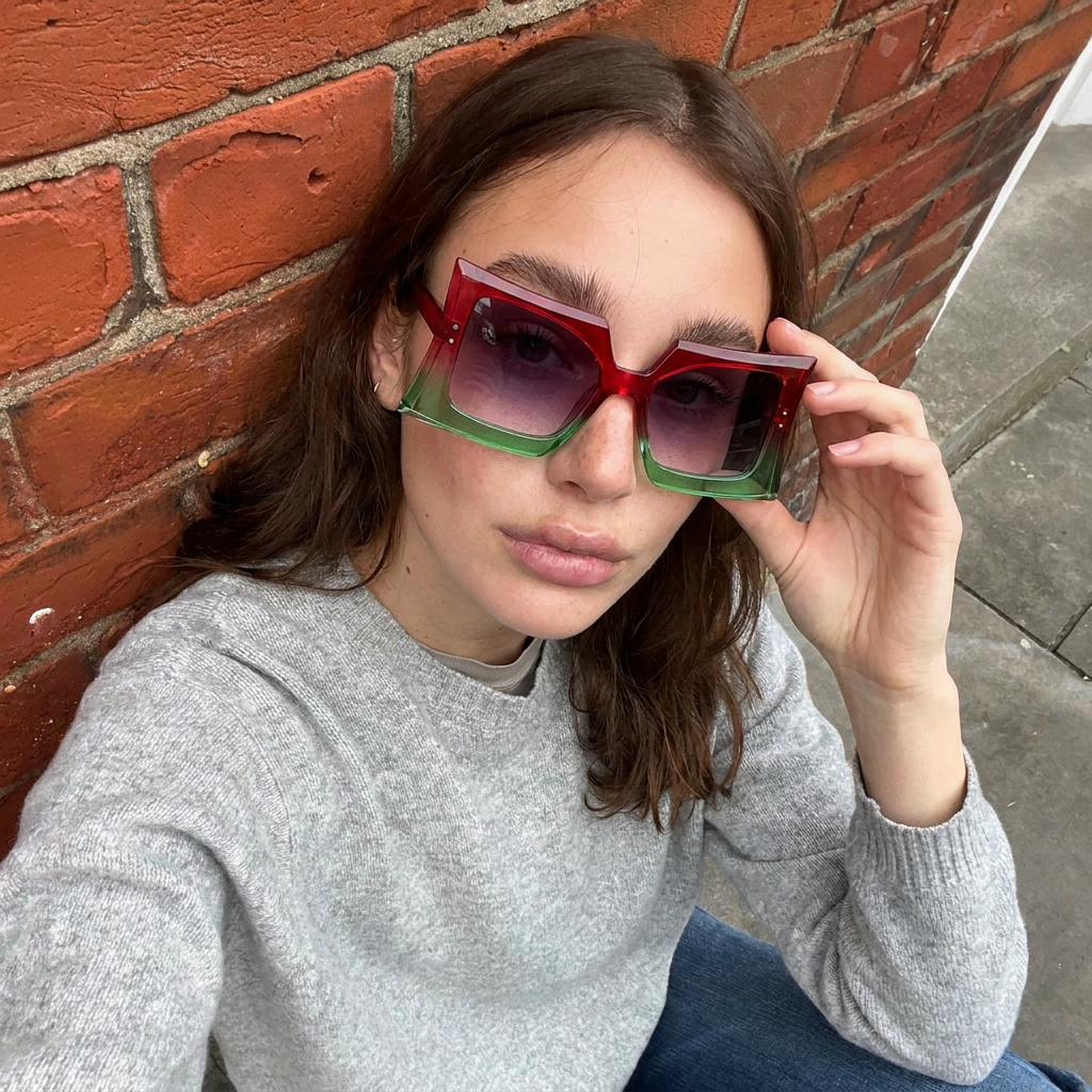 Sand Red Green Gradient oversized irregular sunglasses lifestyle view