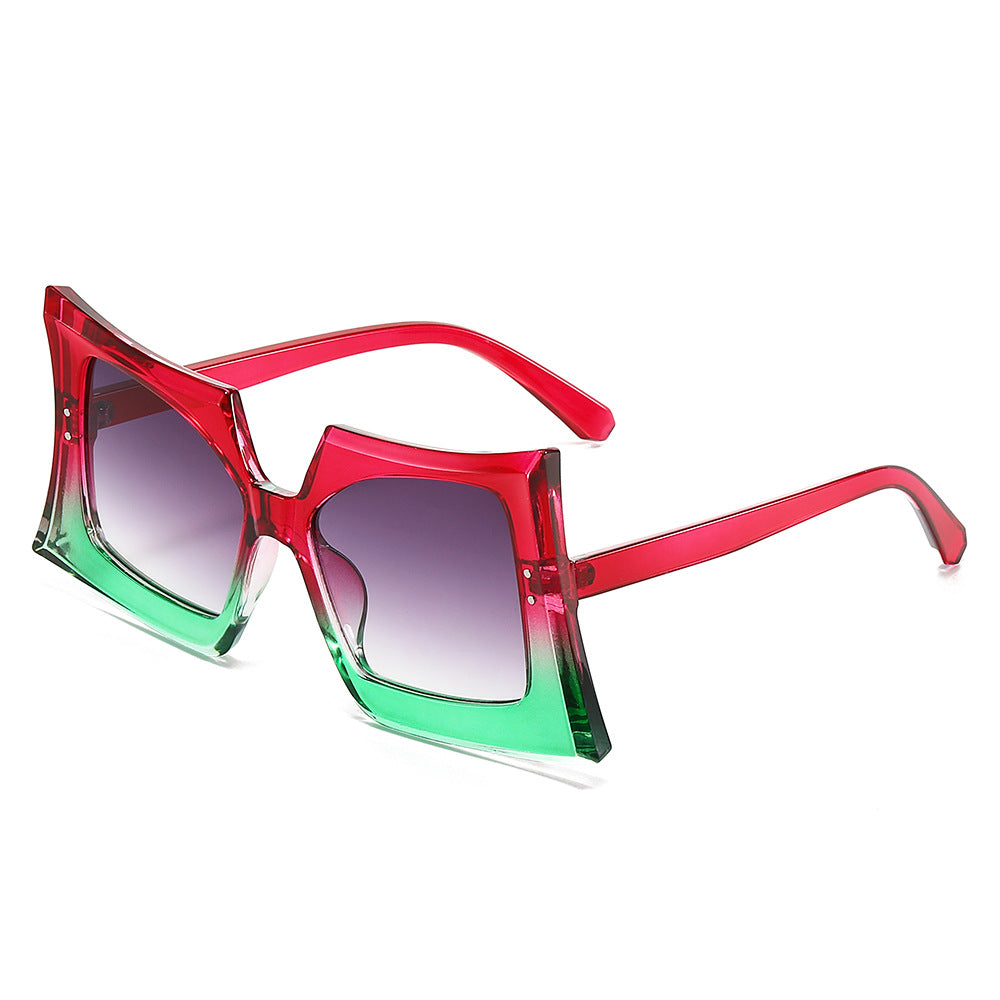 Sand Red Green Gradient oversized irregular sunglasses product view