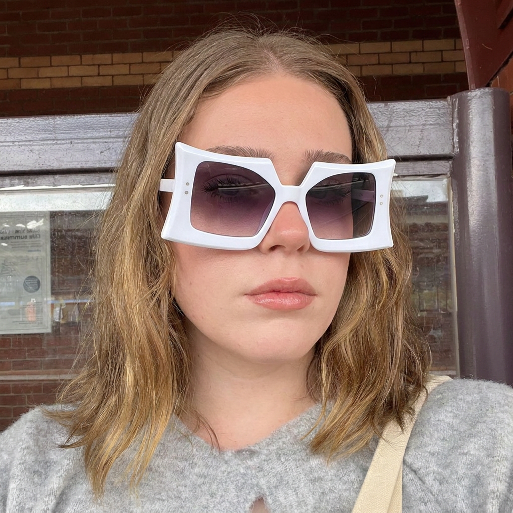 Sand White oversized irregular sunglasses lifestyle view
