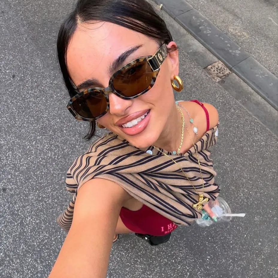 Stellar Tortoise Smoke hexagon sunglasses on model