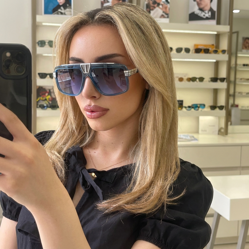 Surf Blue retro aviator sunglasses lifestyle view