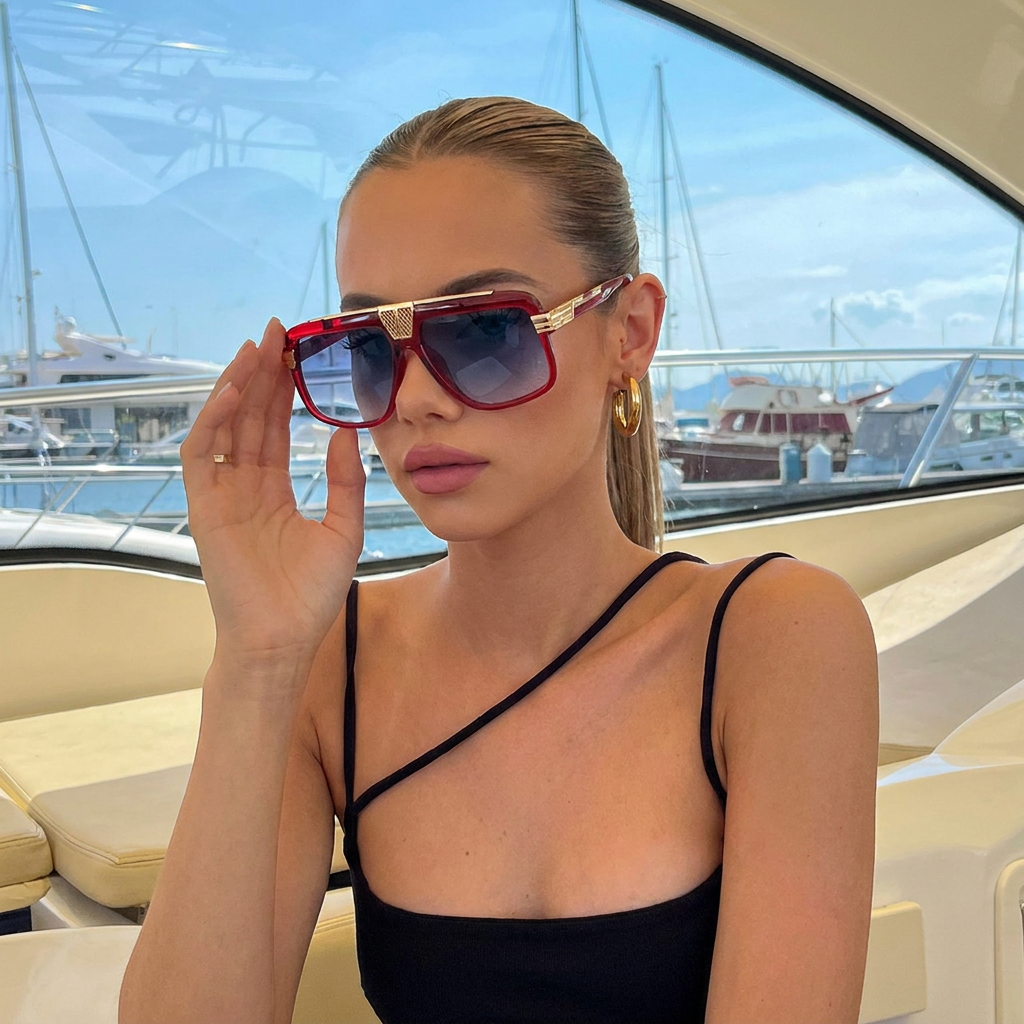 Surf Red retro aviator sunglasses lifestyle view