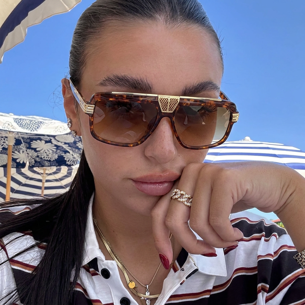 Surf Tortoise Gold retro aviator sunglasses lifestyle view