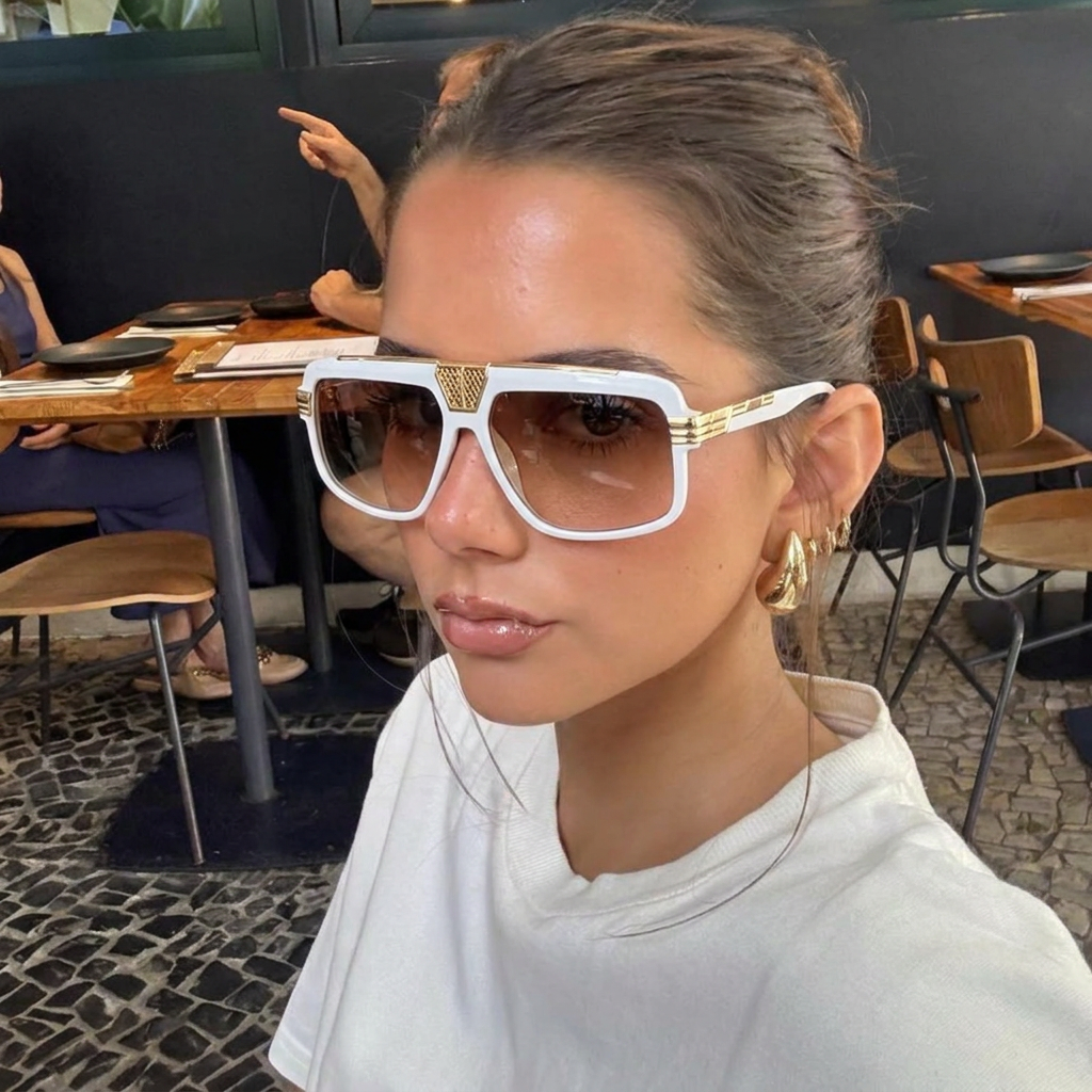 Surf White Gold retro aviator sunglasses lifestyle view