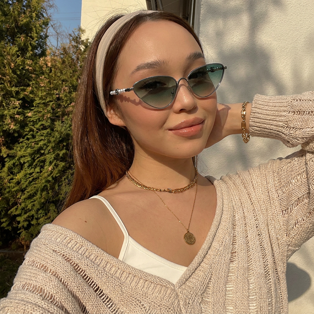 Tropic Silver Green Gradient cat-eye sunglasses on model
