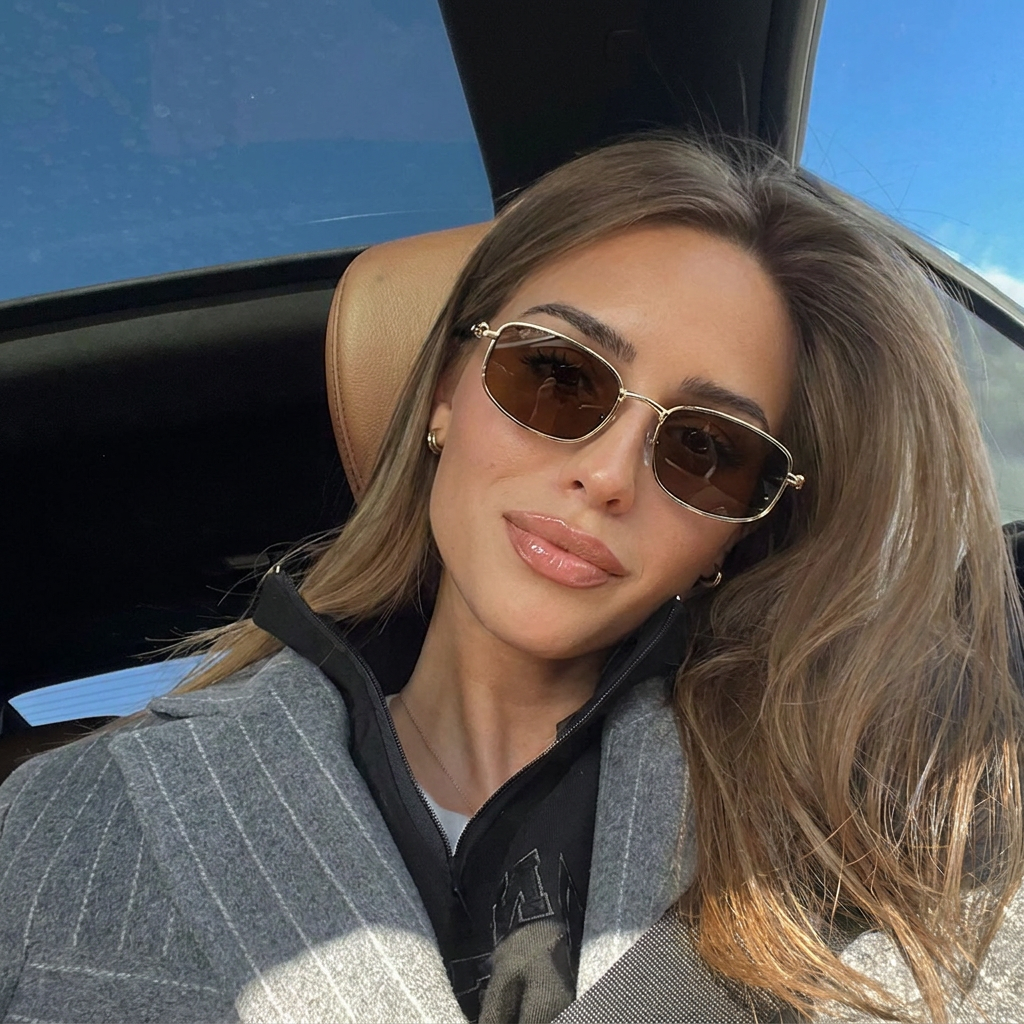 Valor Gold Brown rectangle sunglasses on model