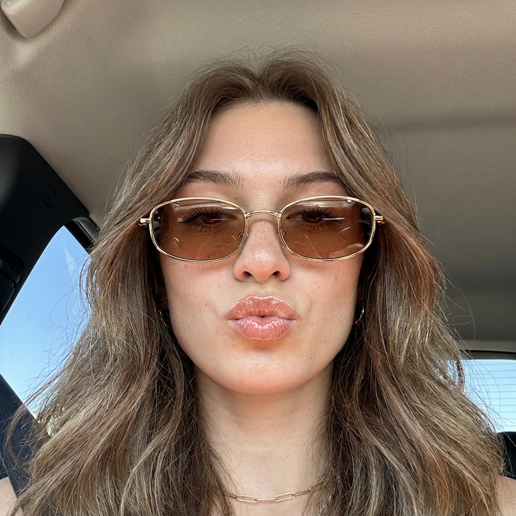 Valor Gold Rose rectangle sunglasses on model