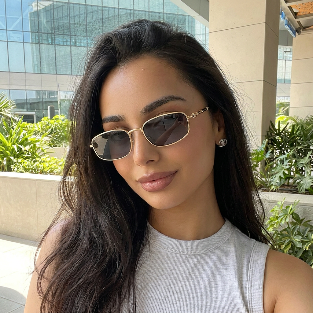 Valor Gold Smoke Gradient rectangle sunglasses on model