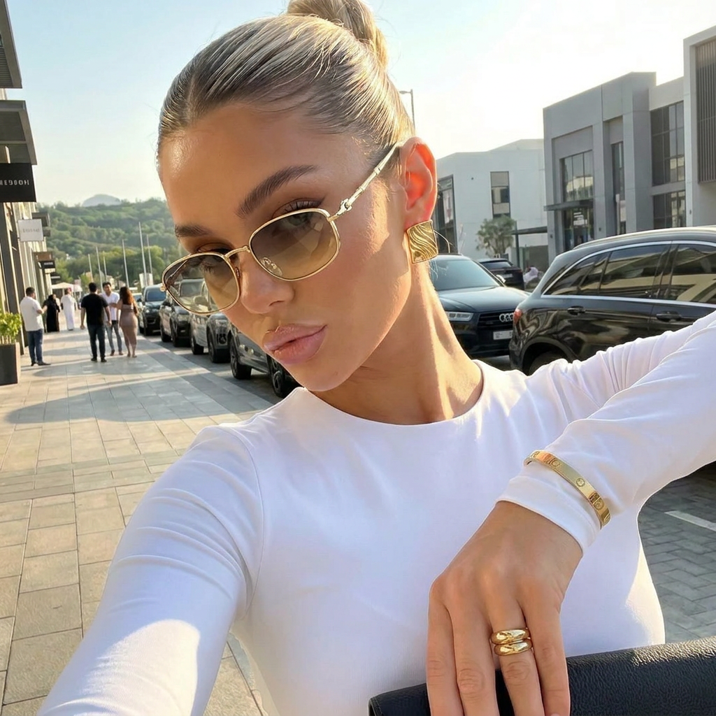 Valor Gold Smoke rectangle sunglasses on model