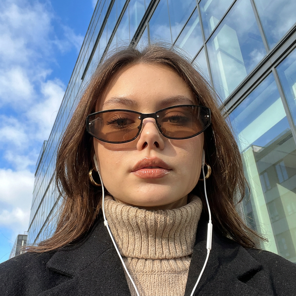 Vibe brown peach sunglasses on model