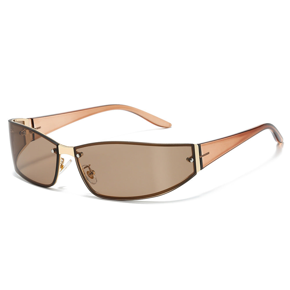 Vibe narrow rectangle sunglasses in brown peach