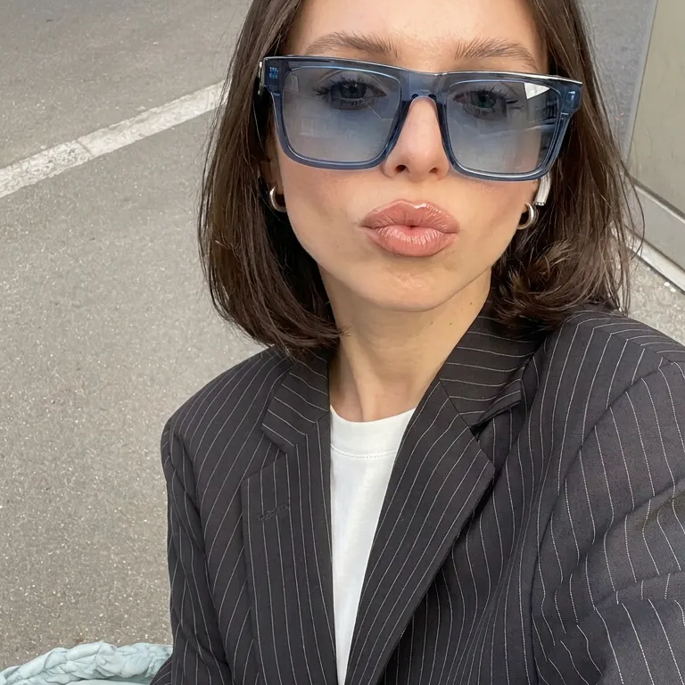 Zero Blue Smoke square sunglasses on model