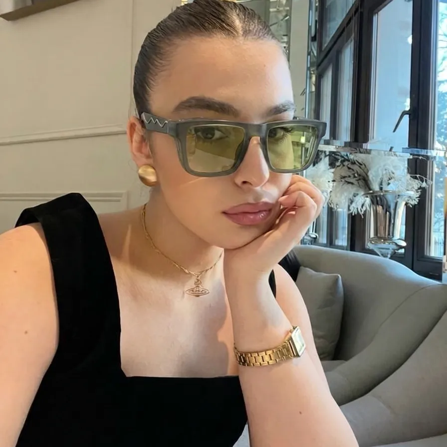 Zero Gray Green square sunglasses on model